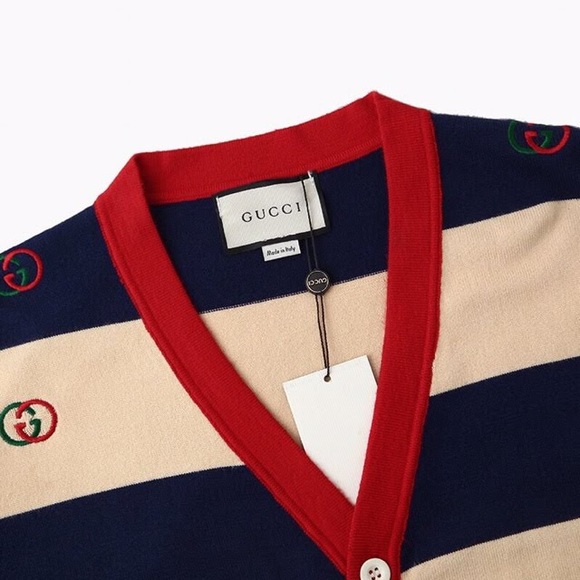 BRAND NEW Gucci Embroidered Striped Knit Cardigan Multiple Coloured - Picture 3 of 8